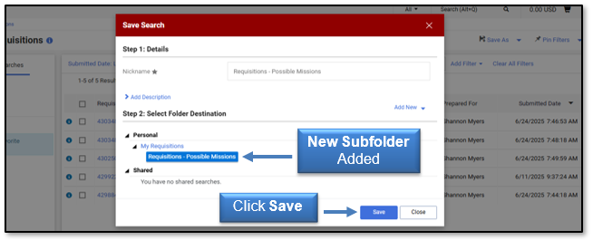 A New Folder or Subfolder is added, click the Save button