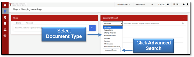Select a Document Type or Advanced Search
