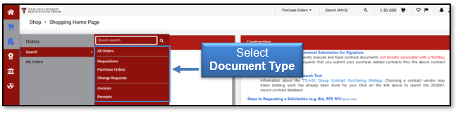 Select a Document Type from the Search left navigation