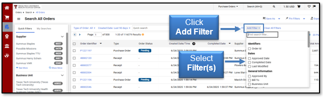 Click Add Filter and select one or more filters