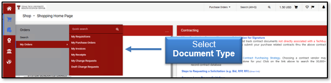 Select a Document Type from the My Orders navigation