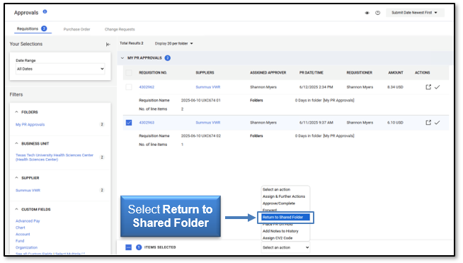 Select Return to Shared Folder from menu