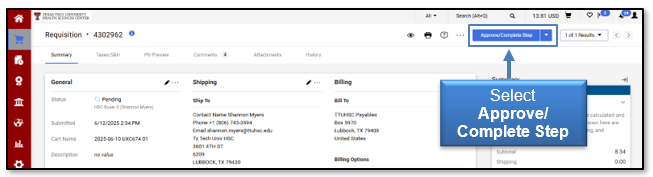 Select the Approve/Complete Step button