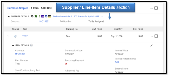 Order items listed under Supplier/Line-Item Details section