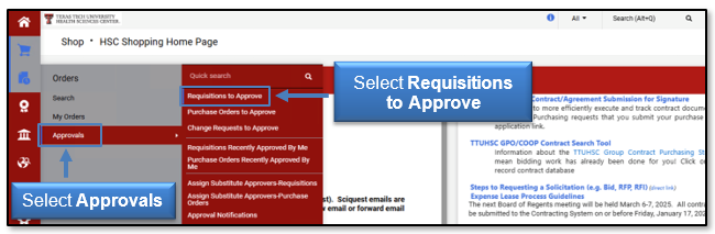 Select Approvals then select Requisitions To Approve
