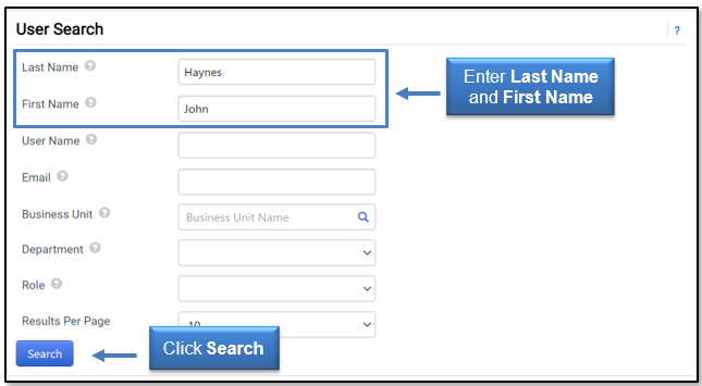 Enter the Last Name and First Name, then click Search