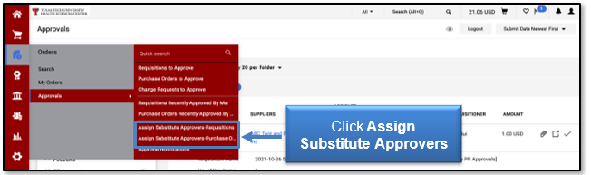 Click Assign Substitute Approvers