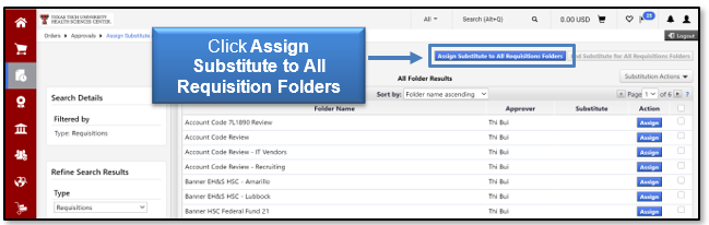 Click Assign Substitute to All Requisition Folders button