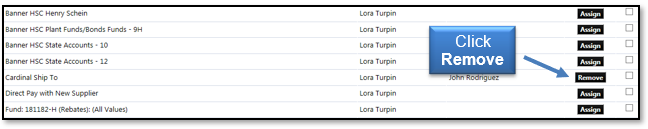 Click the Remove button in the Action column