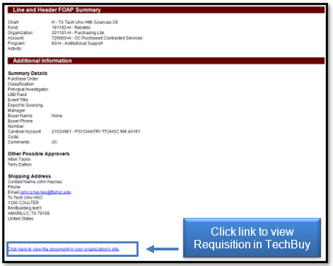 Click link to view requisition in TechBuy