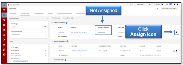 Not Assigned is displayed, click Assign icon