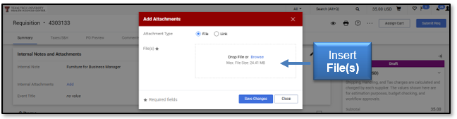 Insert Files under Add Attachments