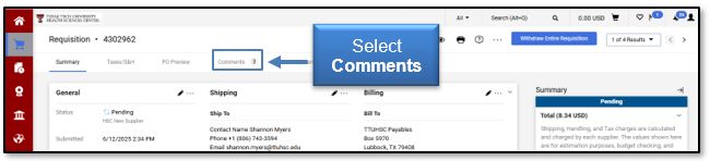 Select Comments in heading section
