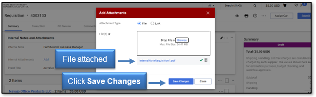 Files will show attached, click Save Changes