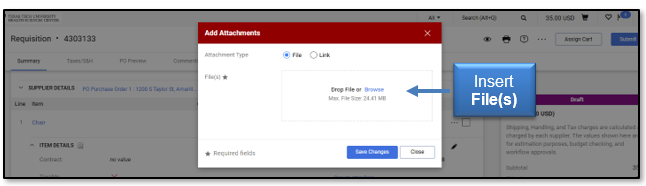 Insert Files under Add Attachments