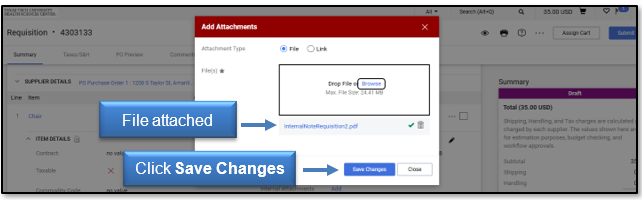 File attached, click Save Changes