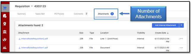 Number of Attachments shown in header tab