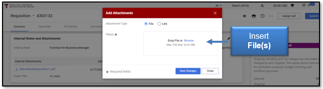 Insert Files under Add Attachments