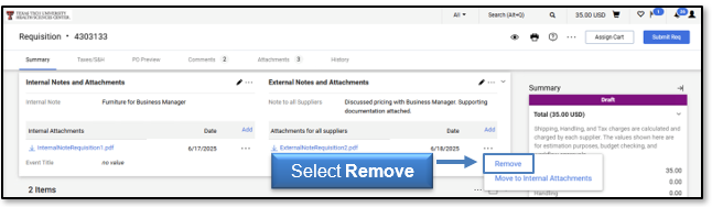 Select Remove from drop-down menu under Attachments for all Suppliers