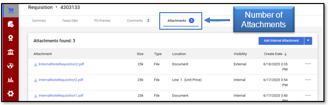 Number of Attachments displays in Header tabs