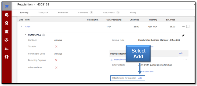 Select Add for External attachment