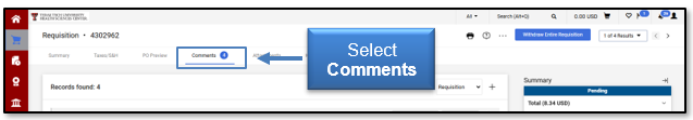 Select Comments in the heading