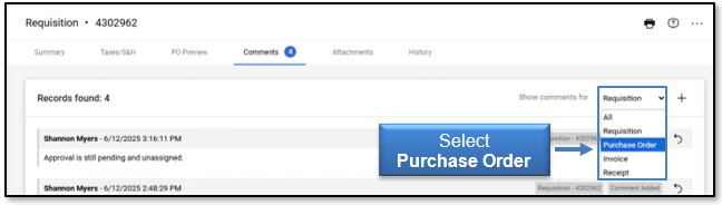 Select Purchase Order from drop-down menu