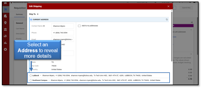 Select an Address to reveal more details