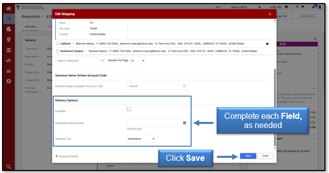 Complete each Field, as needed, then click Save