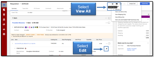 Select View All from drop-down list, then Edit (pencil icon)