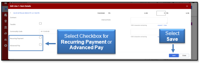Select checkbox for Recurring Payment or Advanced Pay, then the Save button