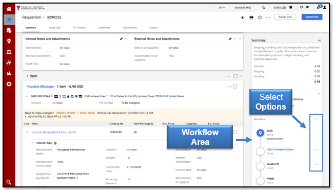 In the Workflow area, select Options (ellipses icon)