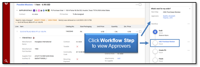 Click a Workflow Step to view approvers