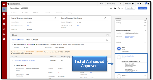 A list of Authorized Approvers will display for that Workflow Step
