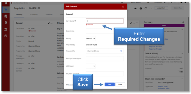 Enter the required changes to the General information, then click Save