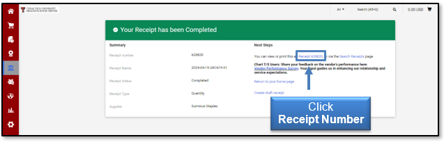 Click Receipt Number link