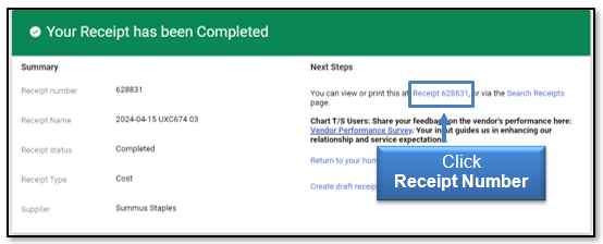 Click Cost Receipt number