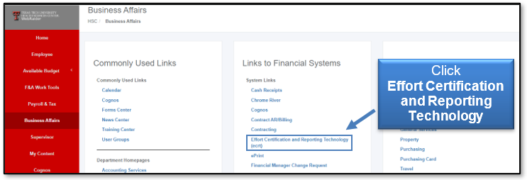 Click the Effort Certification and Reporting Technology link