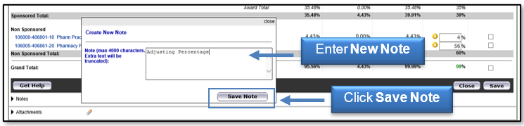 Enter text in the New Note box and then click Save Note
