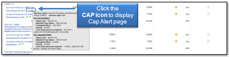 Click the CAP icon to display the Cap Alert page