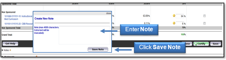 Enter the note information, click Save Note button