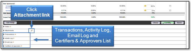 Click Attachments link; other available lists and tools