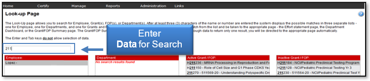 Enter Data for Search in the system