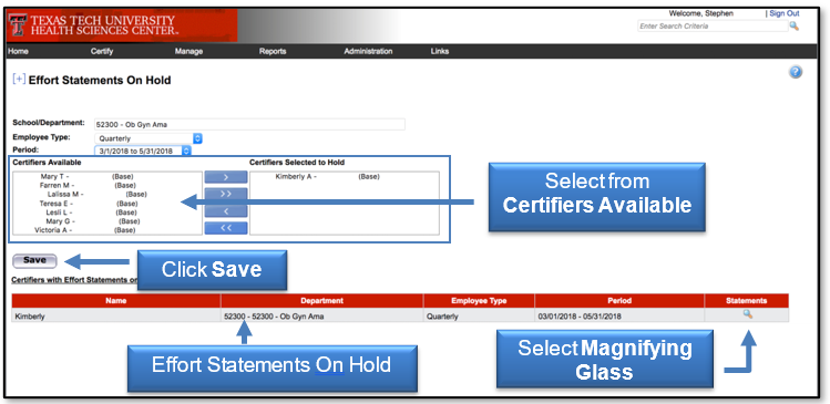 Select from Certifiers Available and click Save; Select the Magnifying Glass