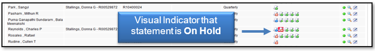 Visual indicator that statement is On Hold