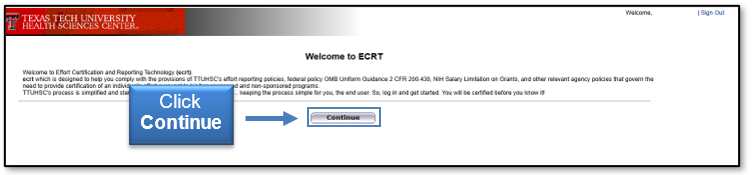Click the Continue button on the welcome page