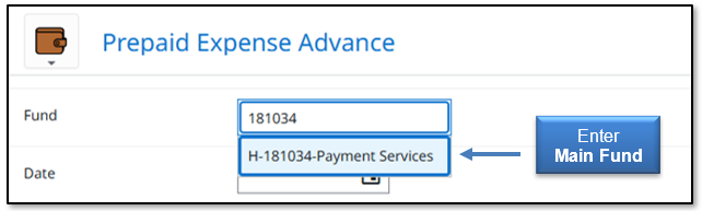 Image in Emburse Enterprise, enter the main fund that matches the Chart chose on the Expense Report Header