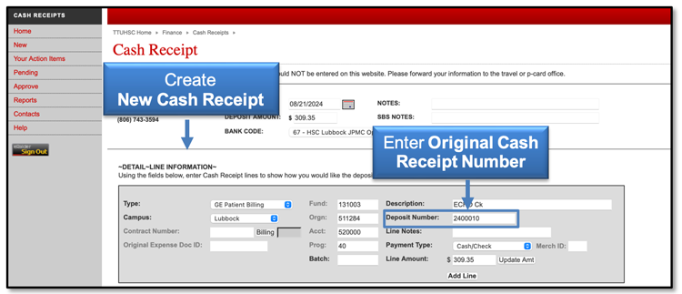 Image illustrating creating new cash receipt.
