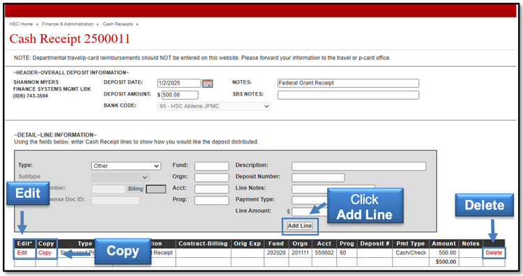 Image illustrating edit, copy, delete and add line elements.